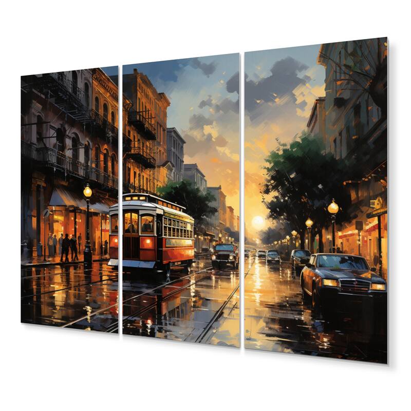 Designart "New Orleans Cityscape Comes Alive At Night I" New Orleans Wall Art Prints Set Bed